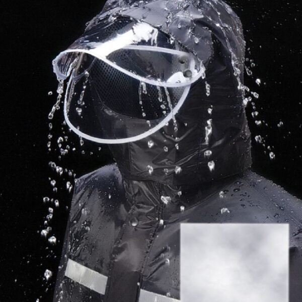 RAIN JACKET AND PANTS WITH HOOD AND FACE SHIELD